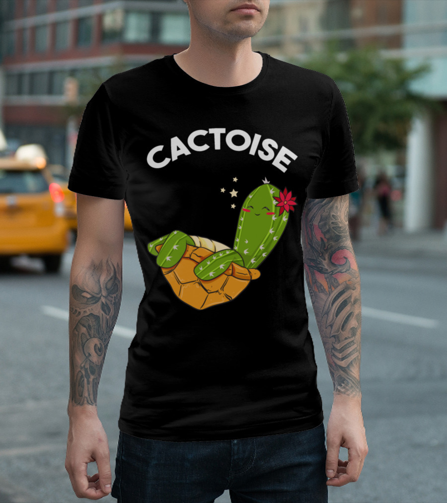 Cactoise Cute and Funny Cactus Tortoise with Flower and Stars T-Shirt