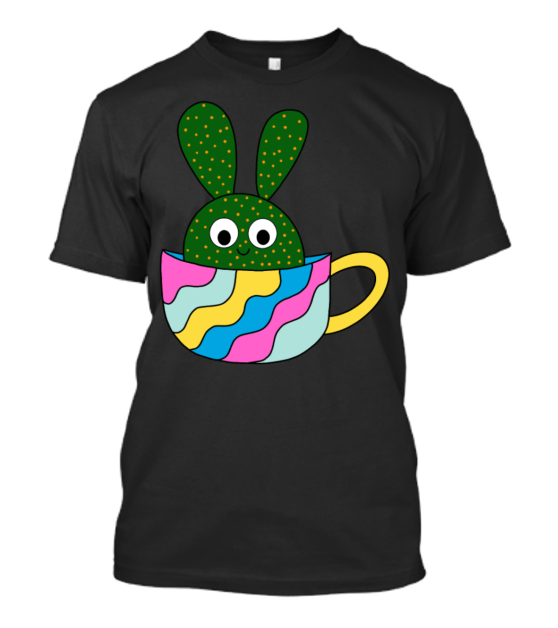 Cute Beaver Tail Cactus In A Colorful Teacup With Bunny Ears T-Shirt