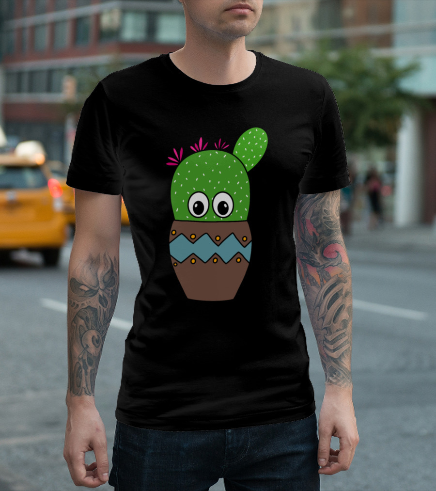 Cute Beavers Tail Cactus With Eyes In Earthen Pot T-Shirt