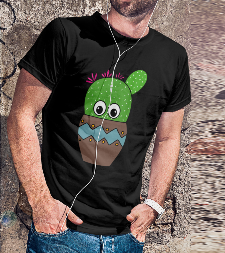 Cute Beavers Tail Cactus With Eyes In Earthen Pot T-Shirt