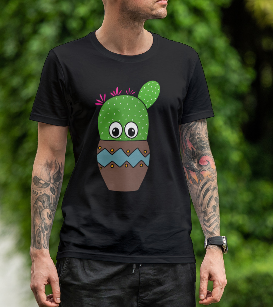 Cute Beavers Tail Cactus With Eyes In Earthen Pot T-Shirt