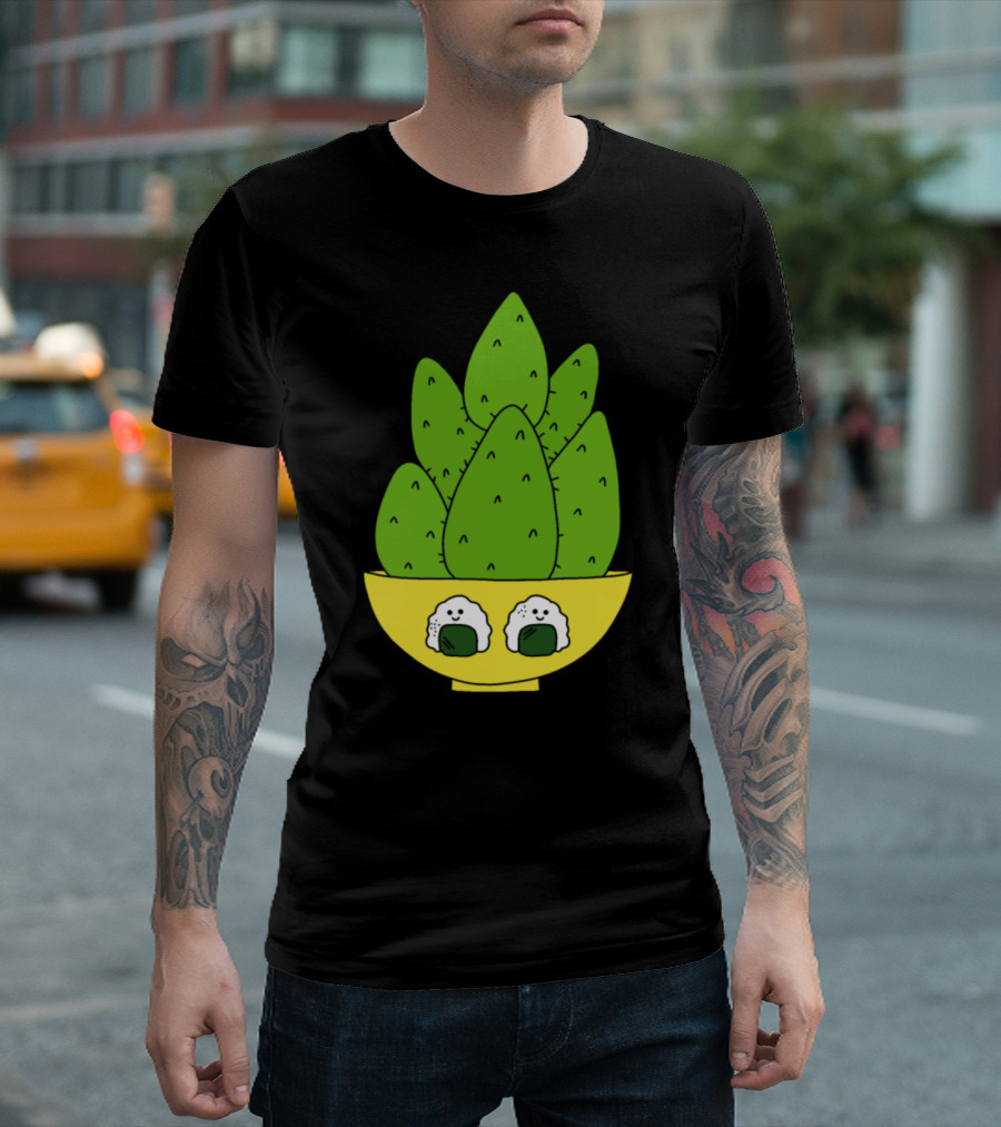 Cute Cacti Bunch With Happy Onigiri Bowl T-Shirt