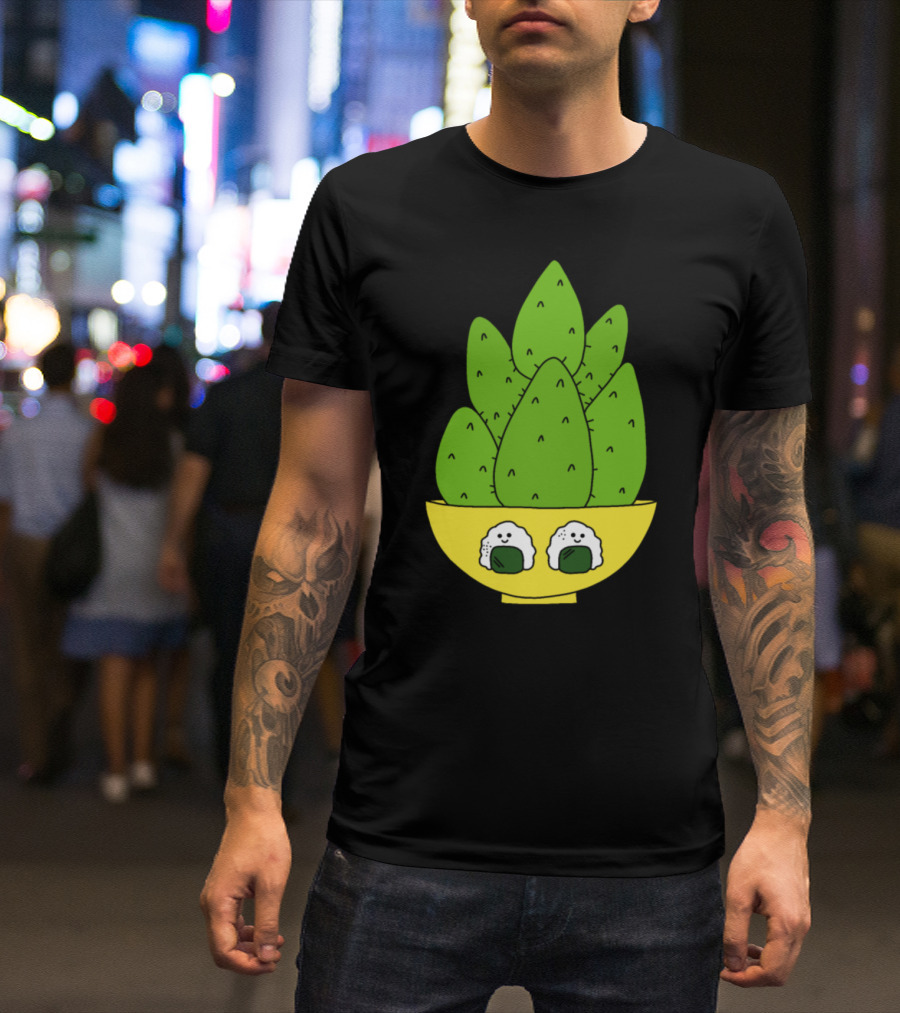 Cute Cacti Bunch With Happy Onigiri Bowl T-Shirt