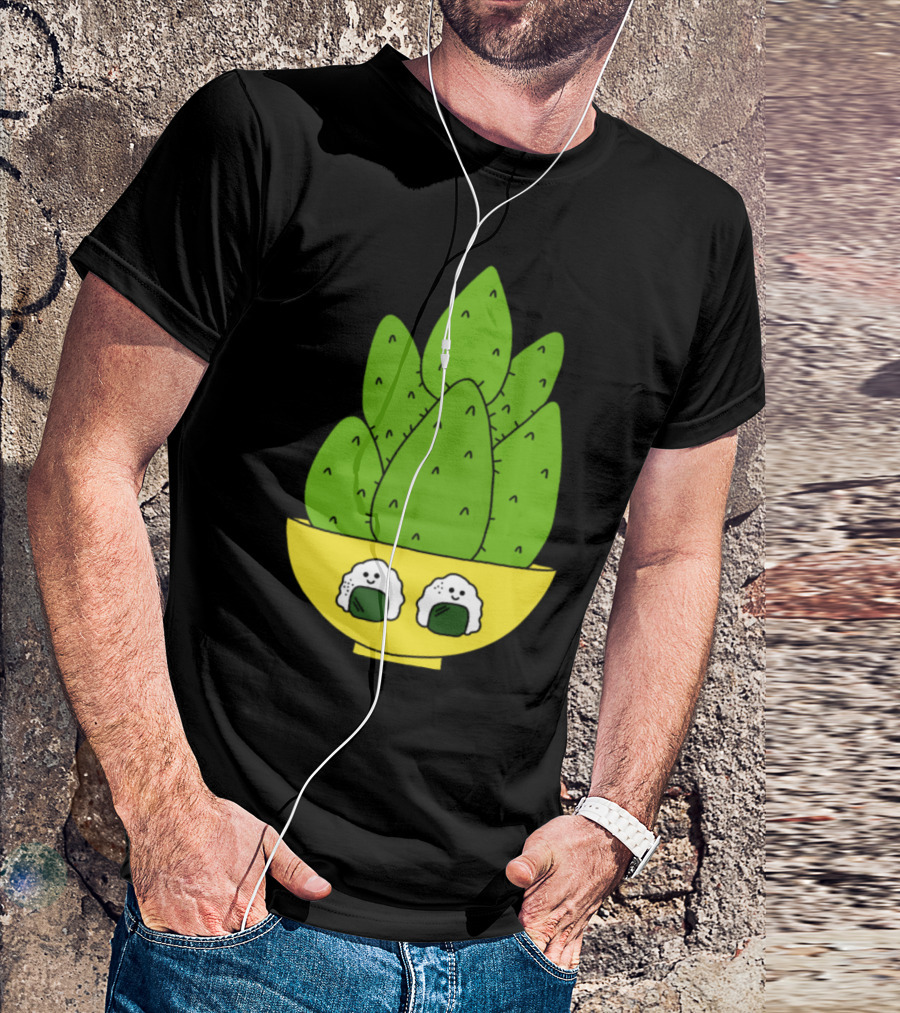 Cute Cacti Bunch With Happy Onigiri Bowl T-Shirt