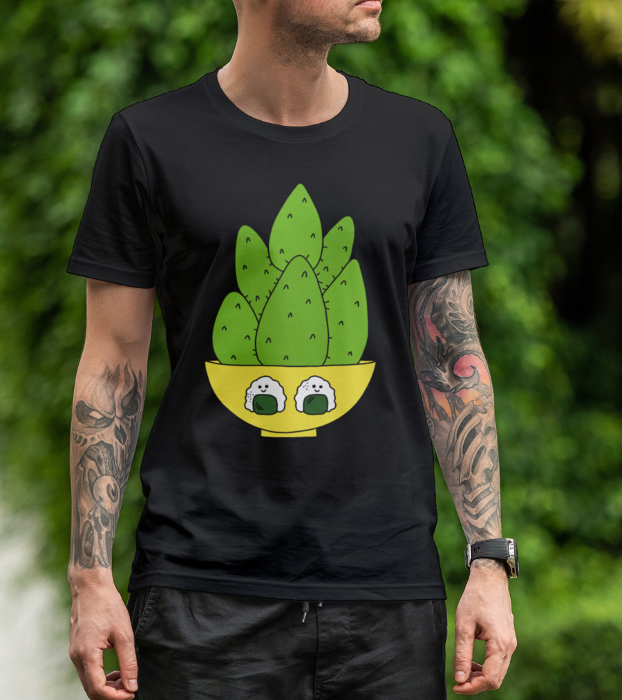 Cute Cacti Bunch With Happy Onigiri Bowl T-Shirt