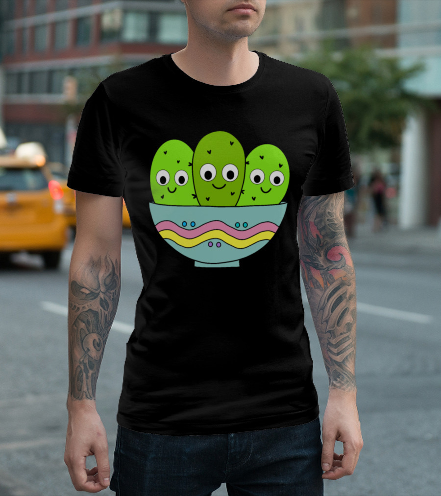 Cute Cacti Trio in Decorative Pastel Bowl T-Shirt