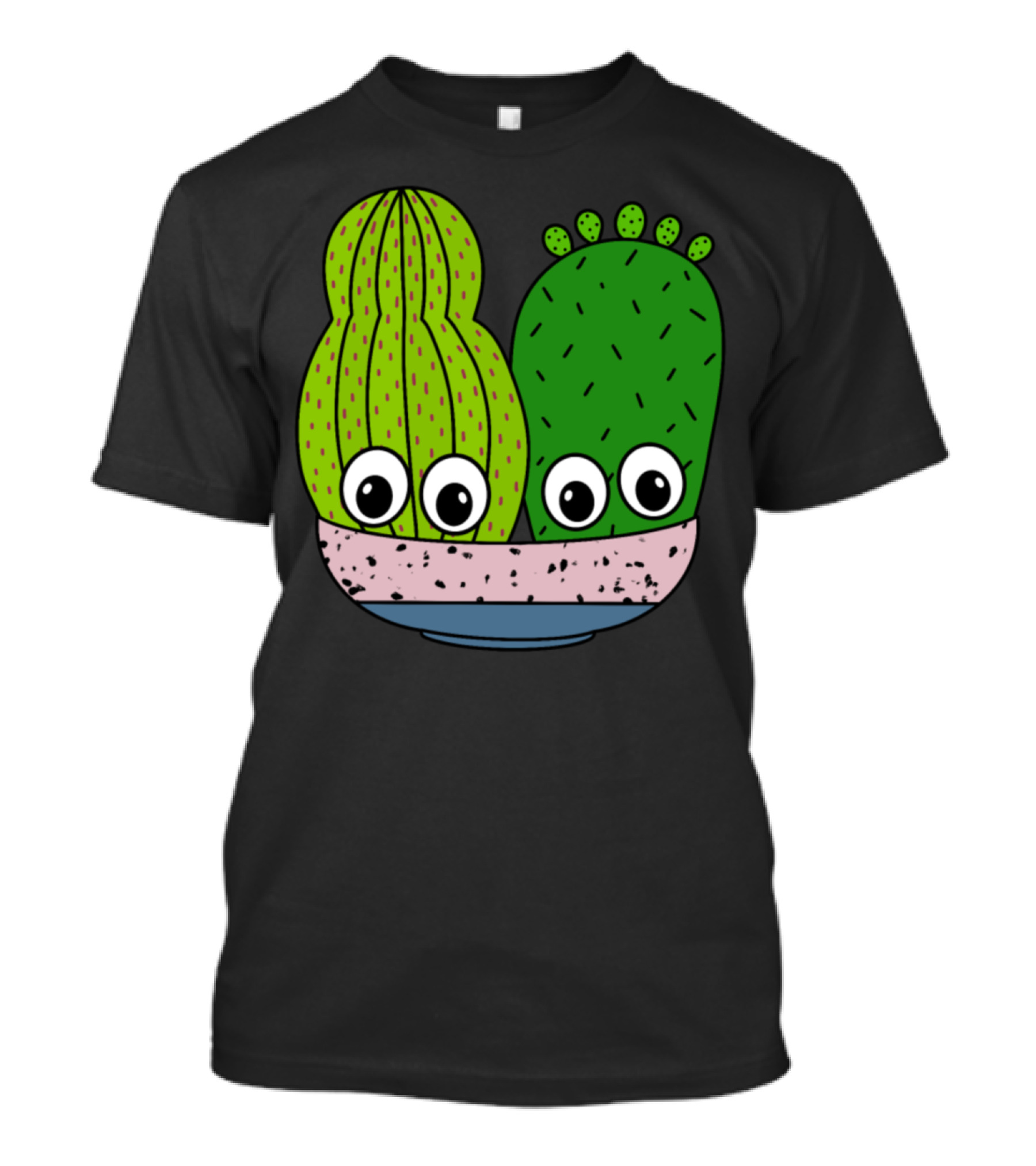 Cute Cacti Characters In Playful Pottery Bowl T-Shirt