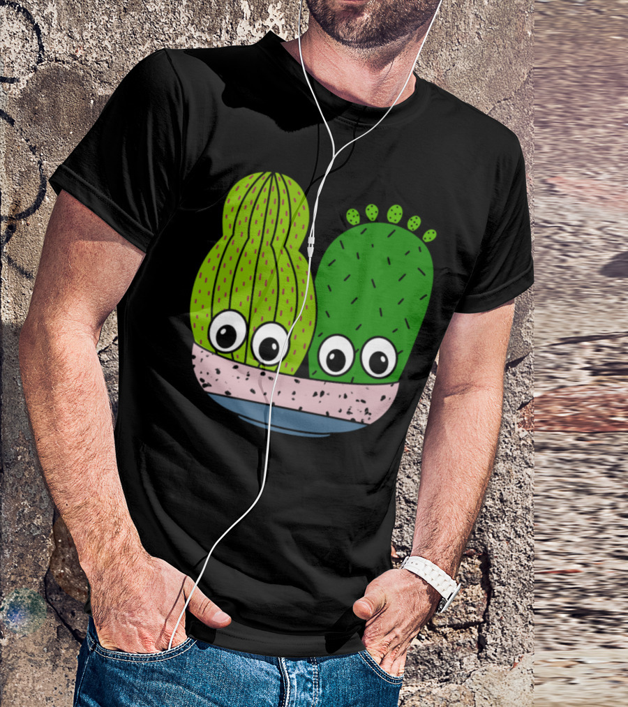 Cute Cacti Characters In Playful Pottery Bowl T-Shirt