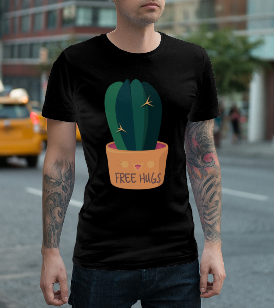Free Hugs Cute Cactus in Smiling Pot T-Shirt