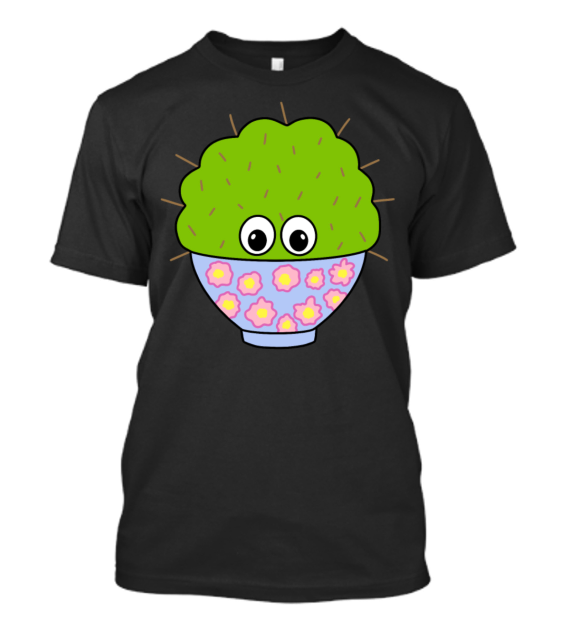 Cute Cactus With Eyes In Floral Patterned Pot T-Shirt