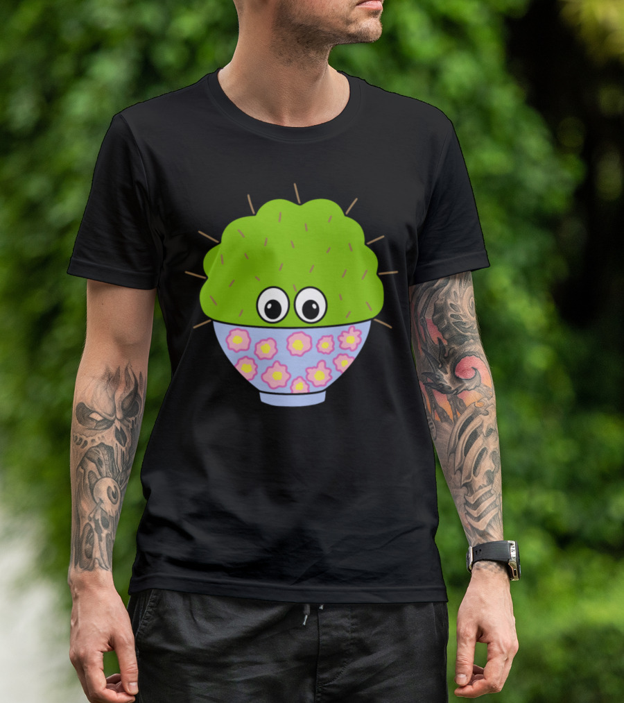 Cute Cactus With Eyes In Floral Patterned Pot T-Shirt