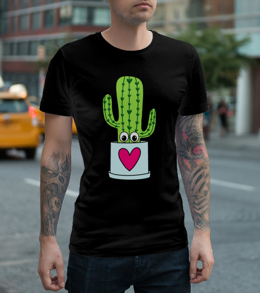 Cute Cactus With Heart Eyes In Love Pot T-Shirt