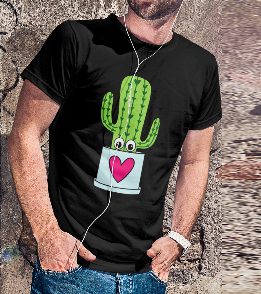 Cute Cactus With Heart Eyes In Love Pot T-Shirt