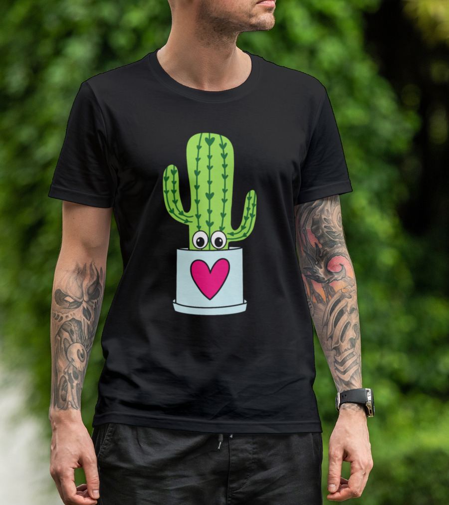 Cute Cactus With Heart Eyes In Love Pot T-Shirt
