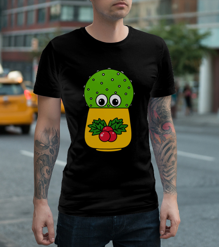 Cute Cactus with Holly in Christmas Pot T-Shirt