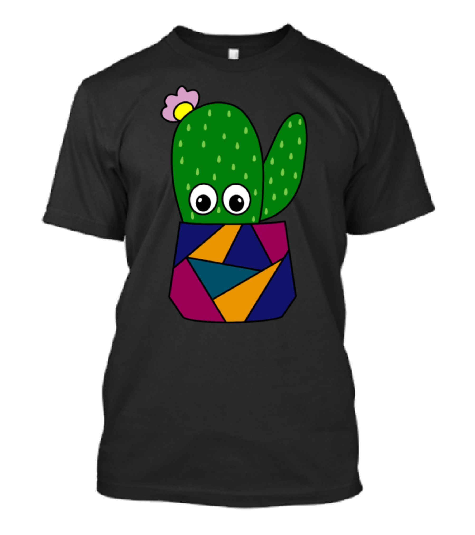 Cute Cactus With Flower In Colorful Geometric Pot T-Shirt