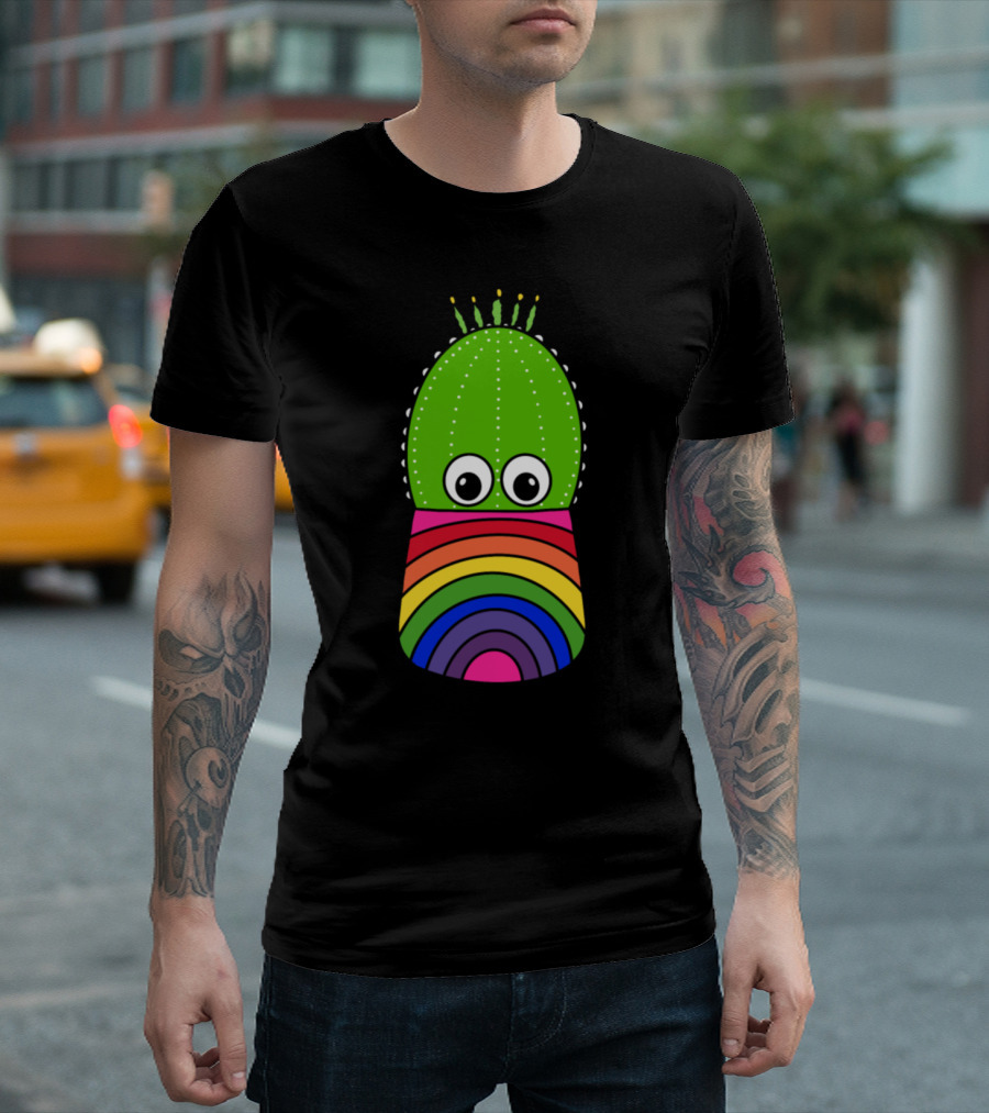 Cute Cactus in Rainbow Pot with Big Eyes T-Shirt