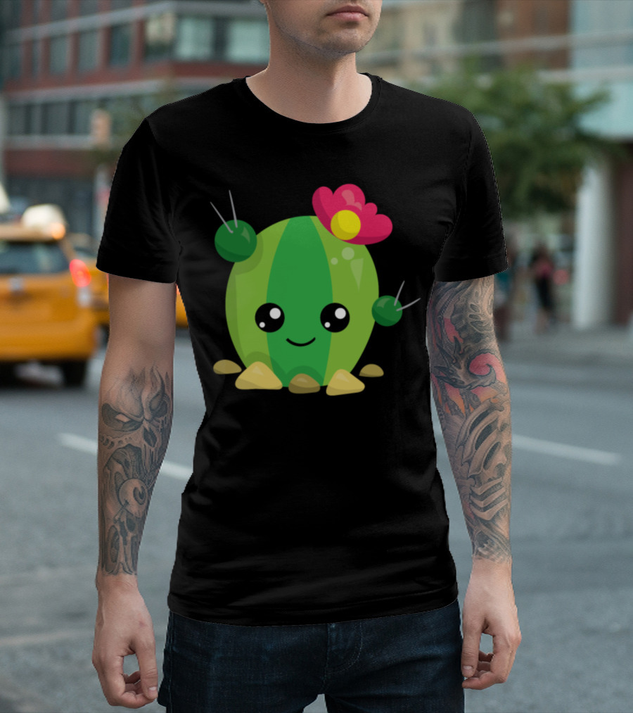 Cute Kawaii Cactus Succulent With Flower Face T-Shirt