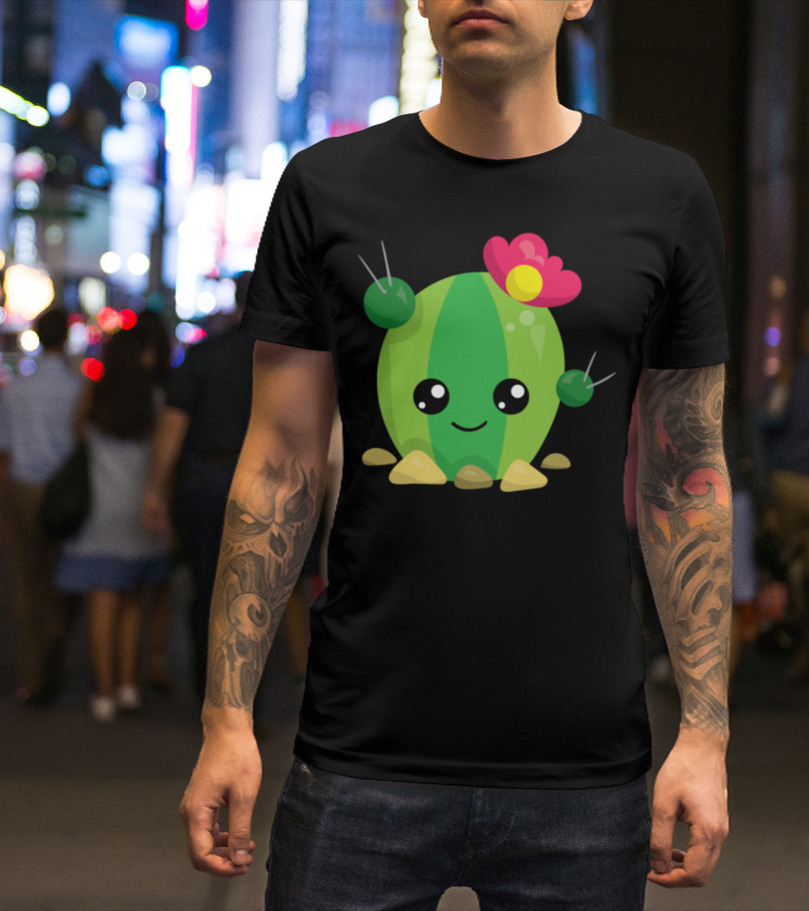 Cute Kawaii Cactus Succulent With Flower Face T-Shirt