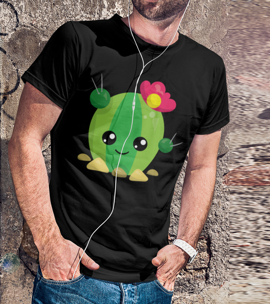 Cute Kawaii Cactus Succulent With Flower Face T-Shirt