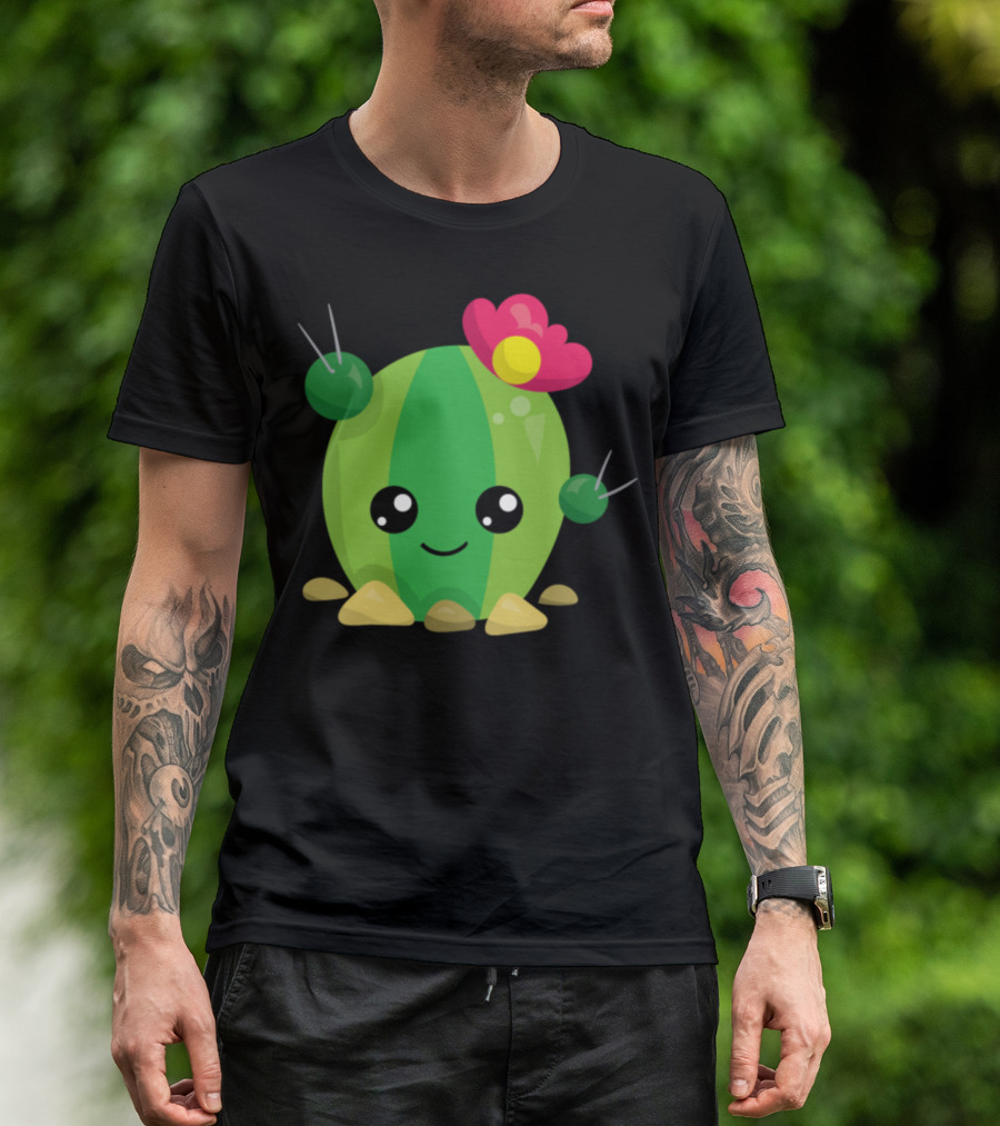 Cute Kawaii Cactus Succulent With Flower Face T-Shirt