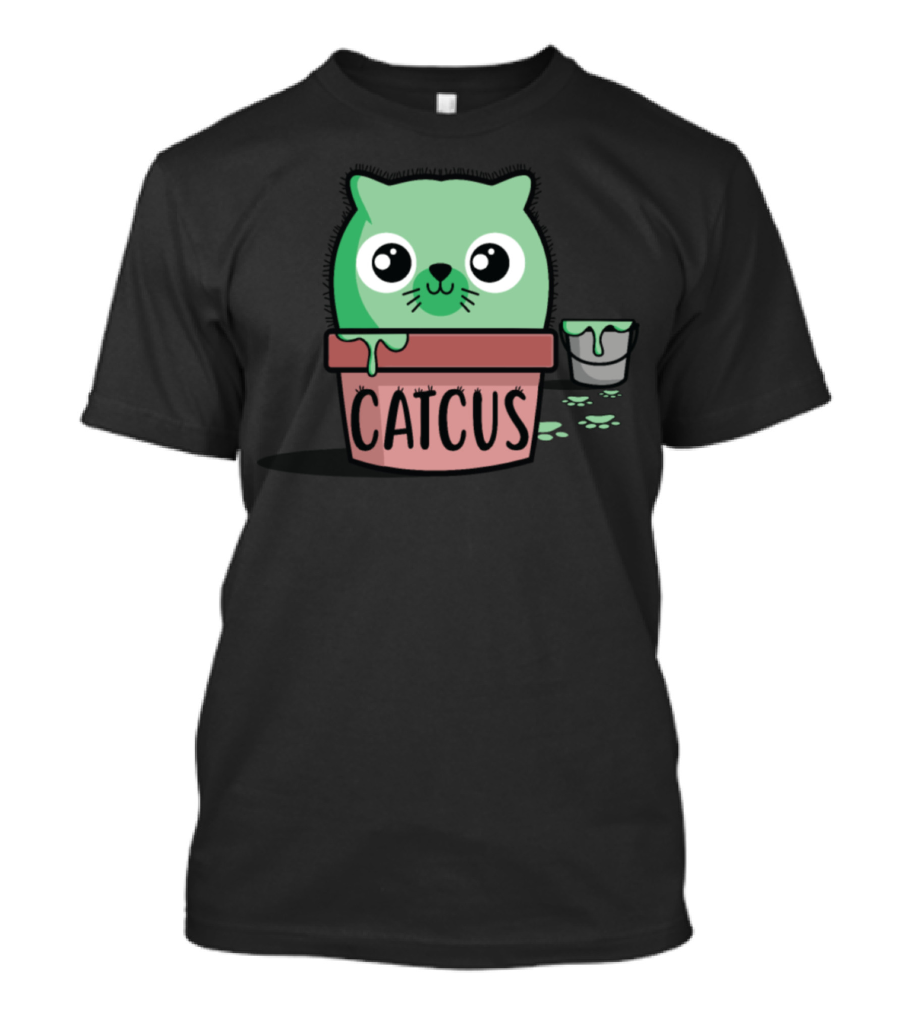 Catcus Cute Green Cat In Pot With Paint Bucket T-Shirt
