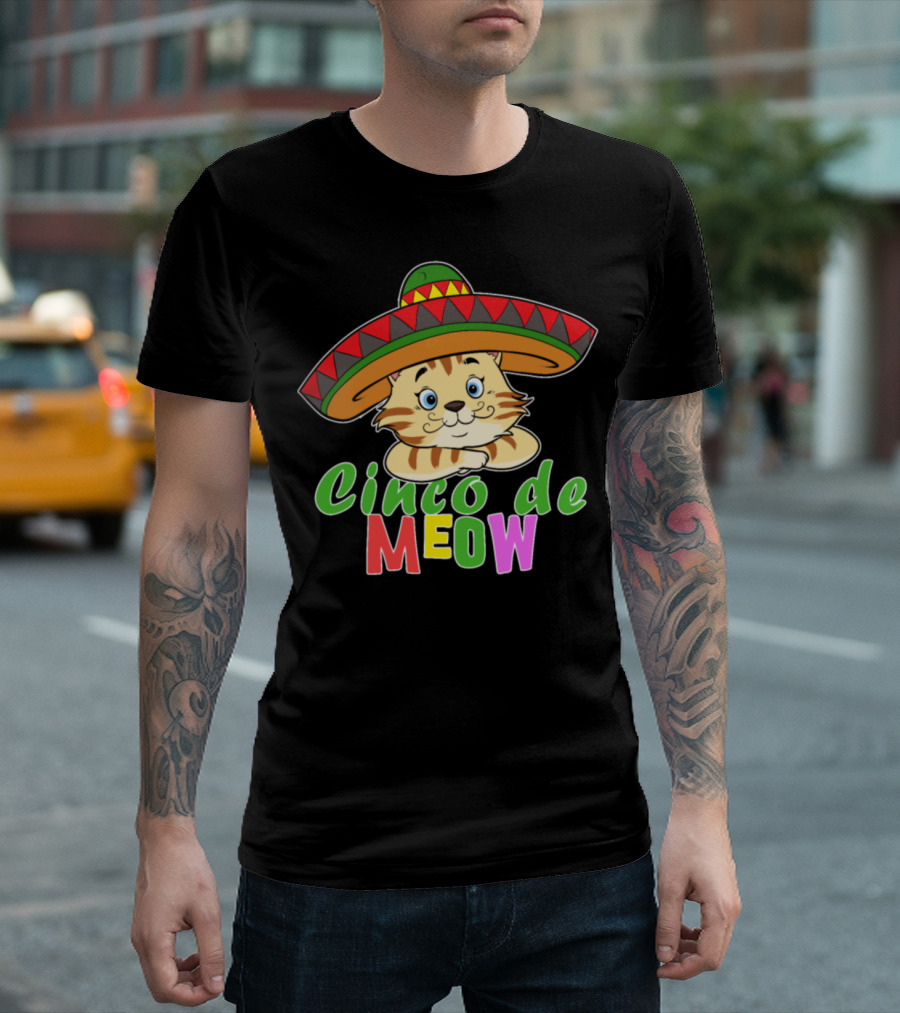 Cinco de Meow Cute Mexican Cat with Sombrero T-Shirt