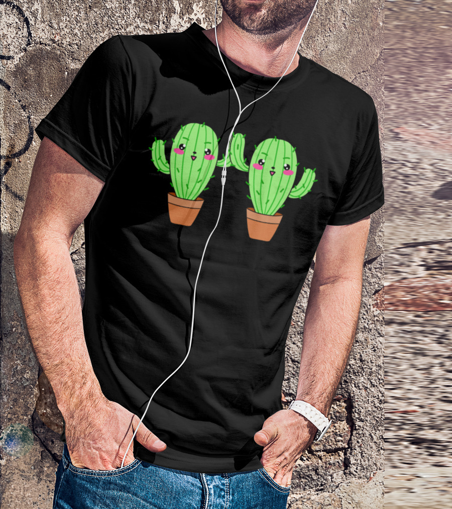 Cute Funny Kawaii Cacti Cactus Friends In Pots T-Shirt