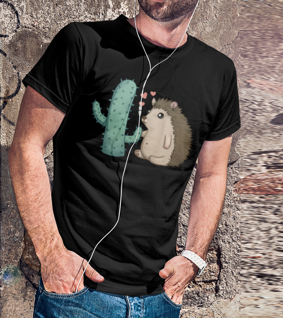 Cute Hedgehog Lover Heart Cactus Scene T-Shirt