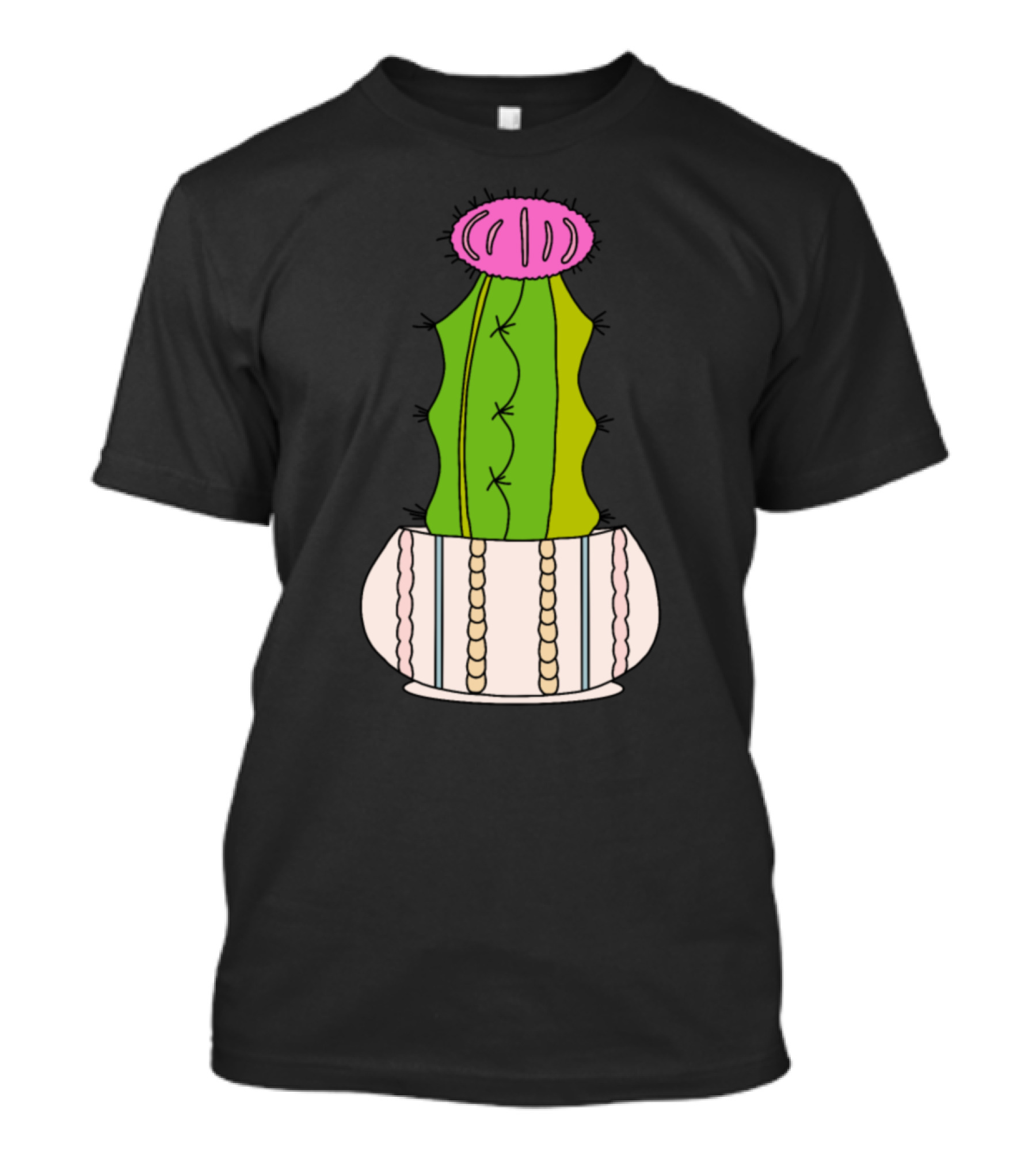 Cute Hybrid Cactus Cableknit Patterned Pink And Green T-Shirt