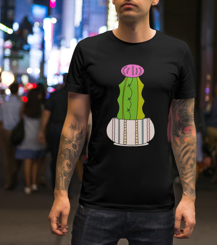 Cute Hybrid Cactus Cableknit Patterned Pink And Green T-Shirt