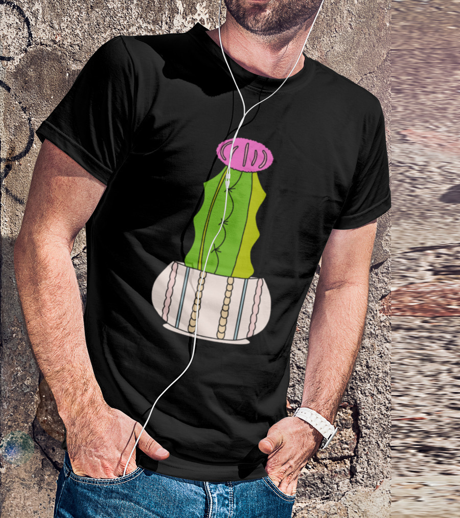 Cute Hybrid Cactus Cableknit Patterned Pink And Green T-Shirt