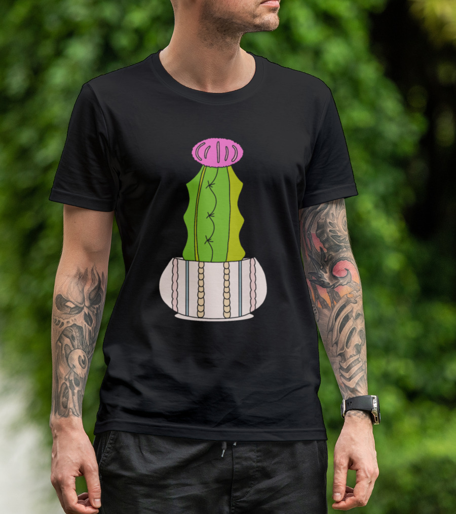 Cute Hybrid Cactus Cableknit Patterned Pink And Green T-Shirt