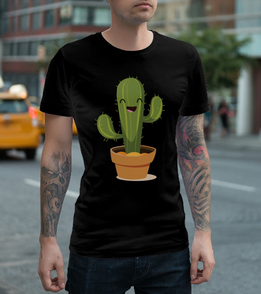 Smiling Cactus in a Flower Pot Garden Delight T-Shirt