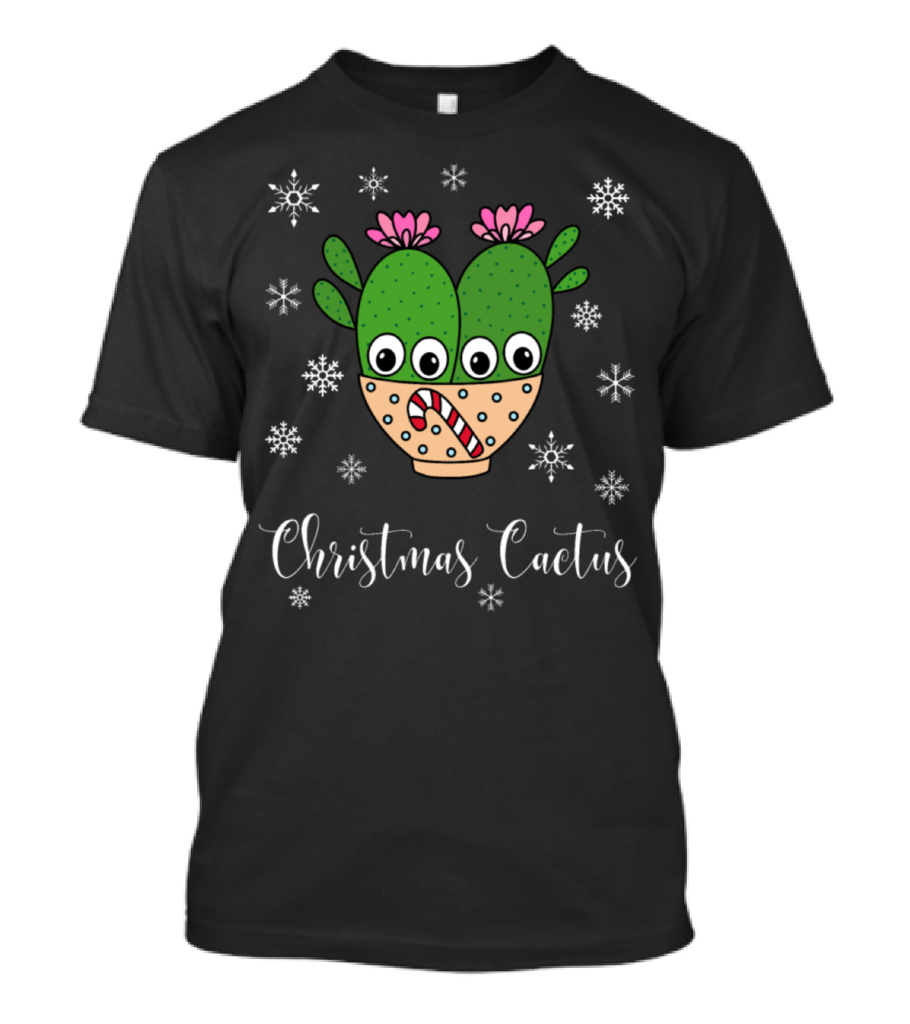 Christmas Cactus Candy Cane Snowflakes T-Shirt