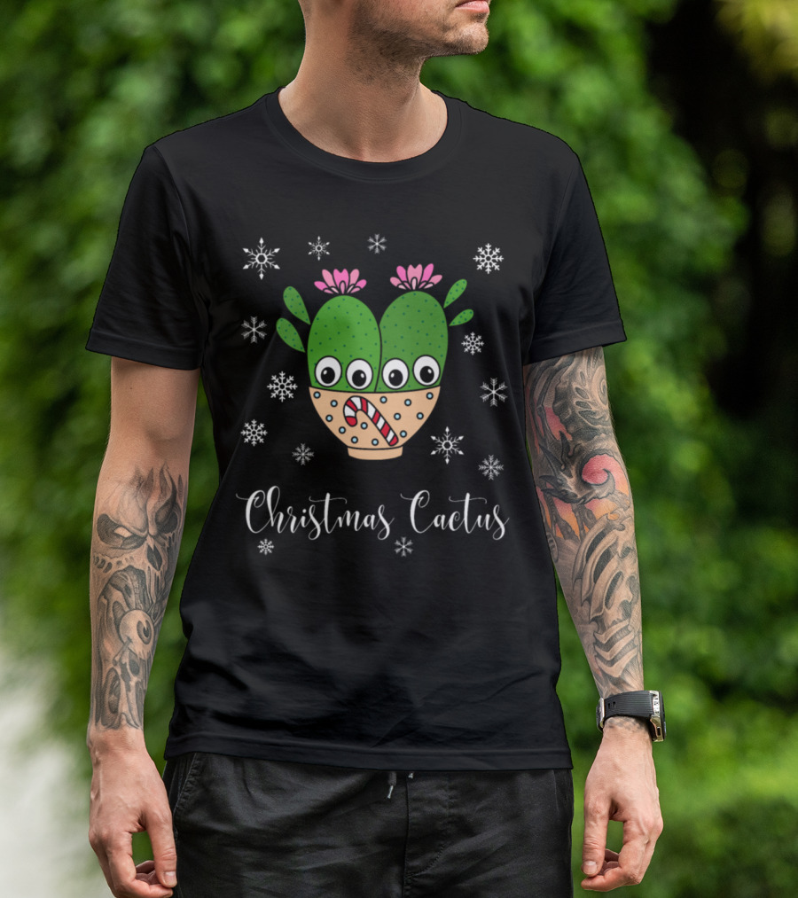 Christmas Cactus Candy Cane Snowflakes T-Shirt
