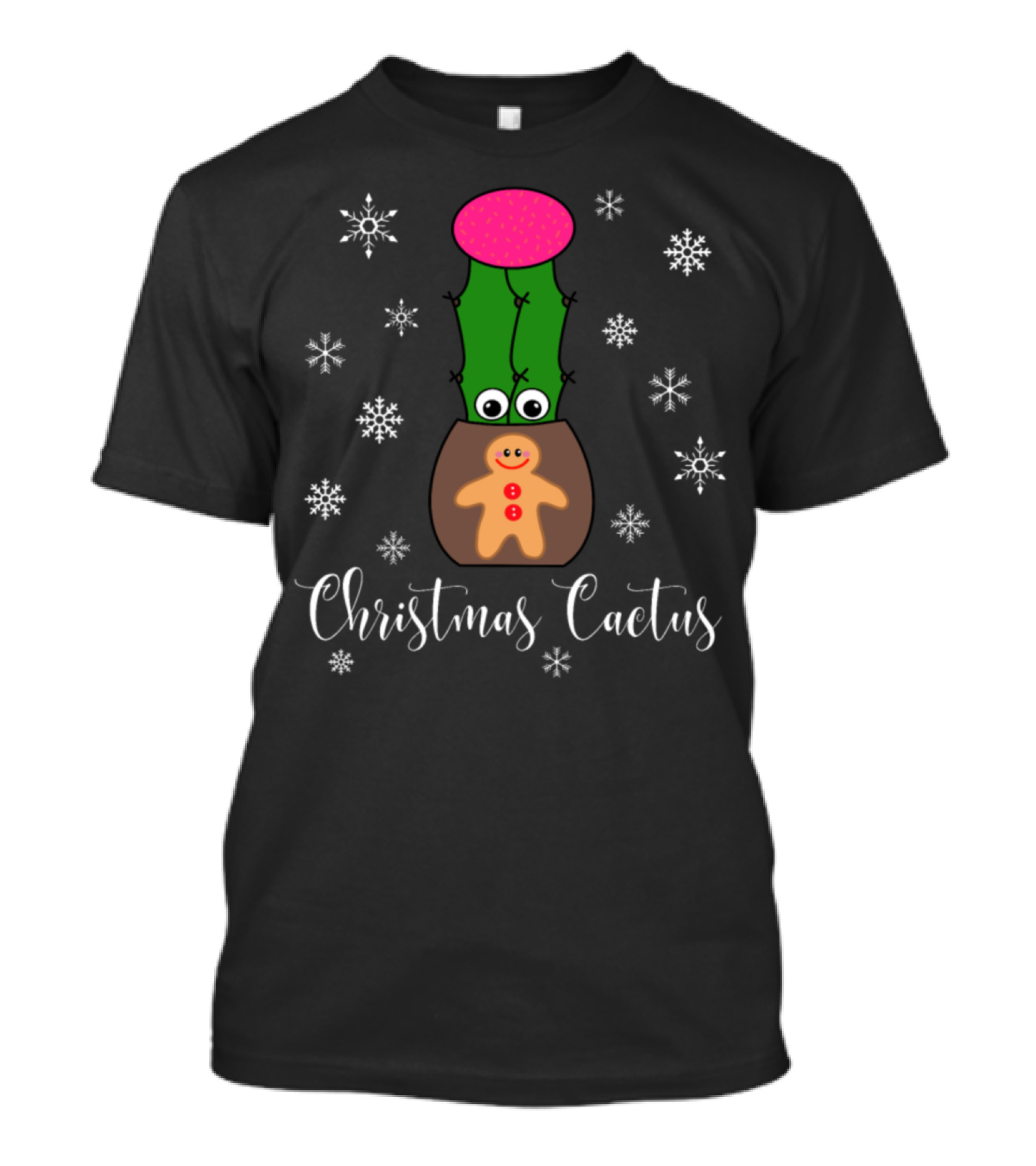 Christmas Cactus In Gingerbread Pot With Snowflakes T-Shirt