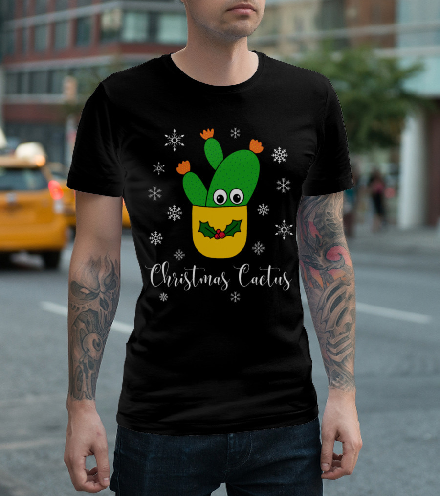Christmas Cactus Opuntia Microdasys Snowflakes Festive T-Shirt