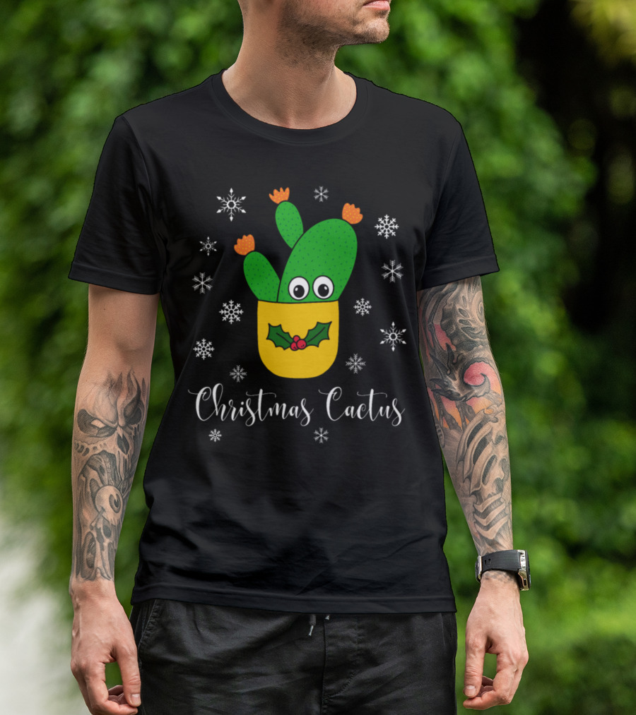 Christmas Cactus Opuntia Microdasys Snowflakes Festive T-Shirt