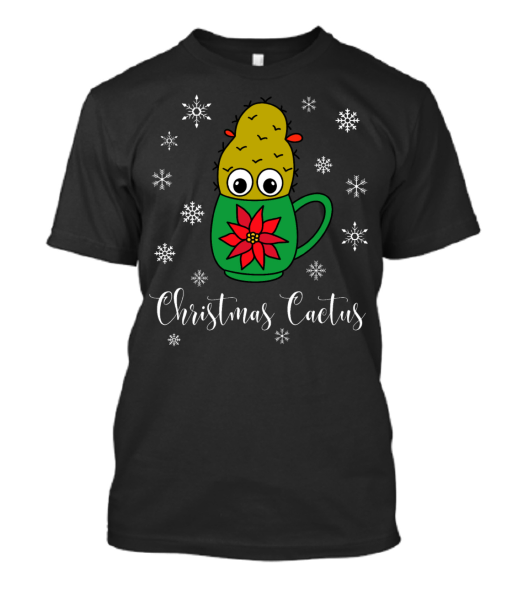 Christmas Cactus Mug Cute Festive Design With Snowflakes T-Shirt