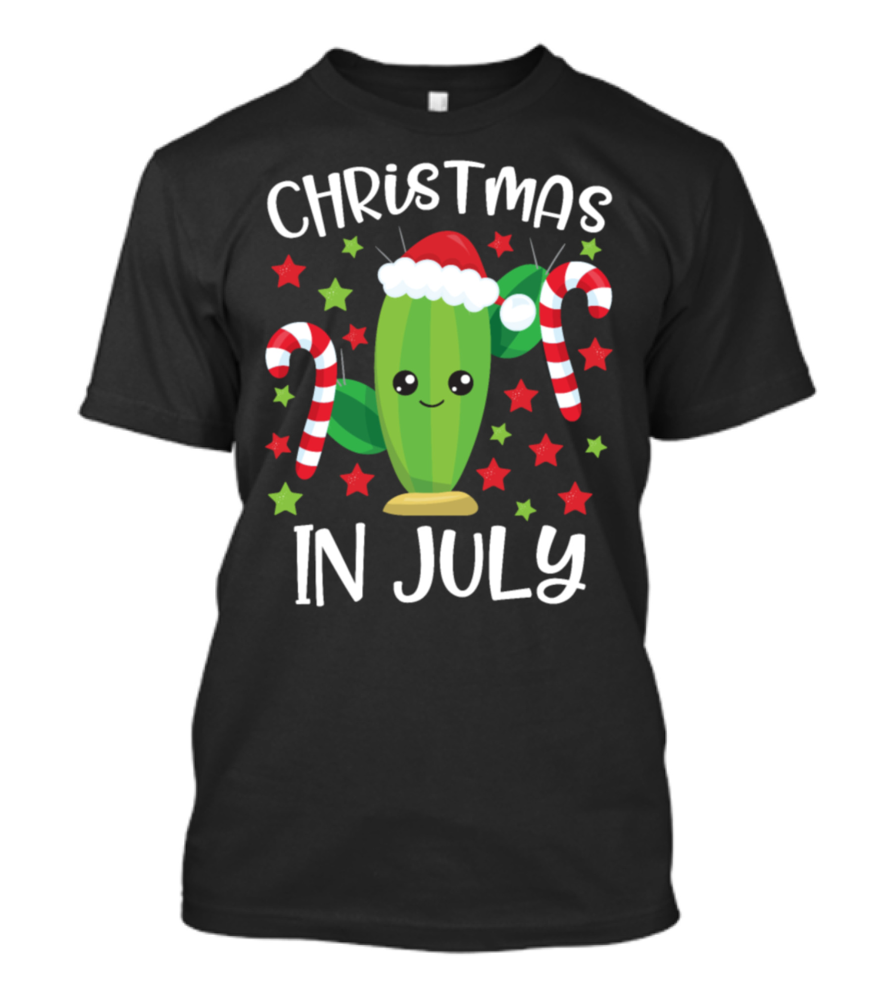 Christmas In July Cute Cactus Santa And Candy Canes T-Shirt