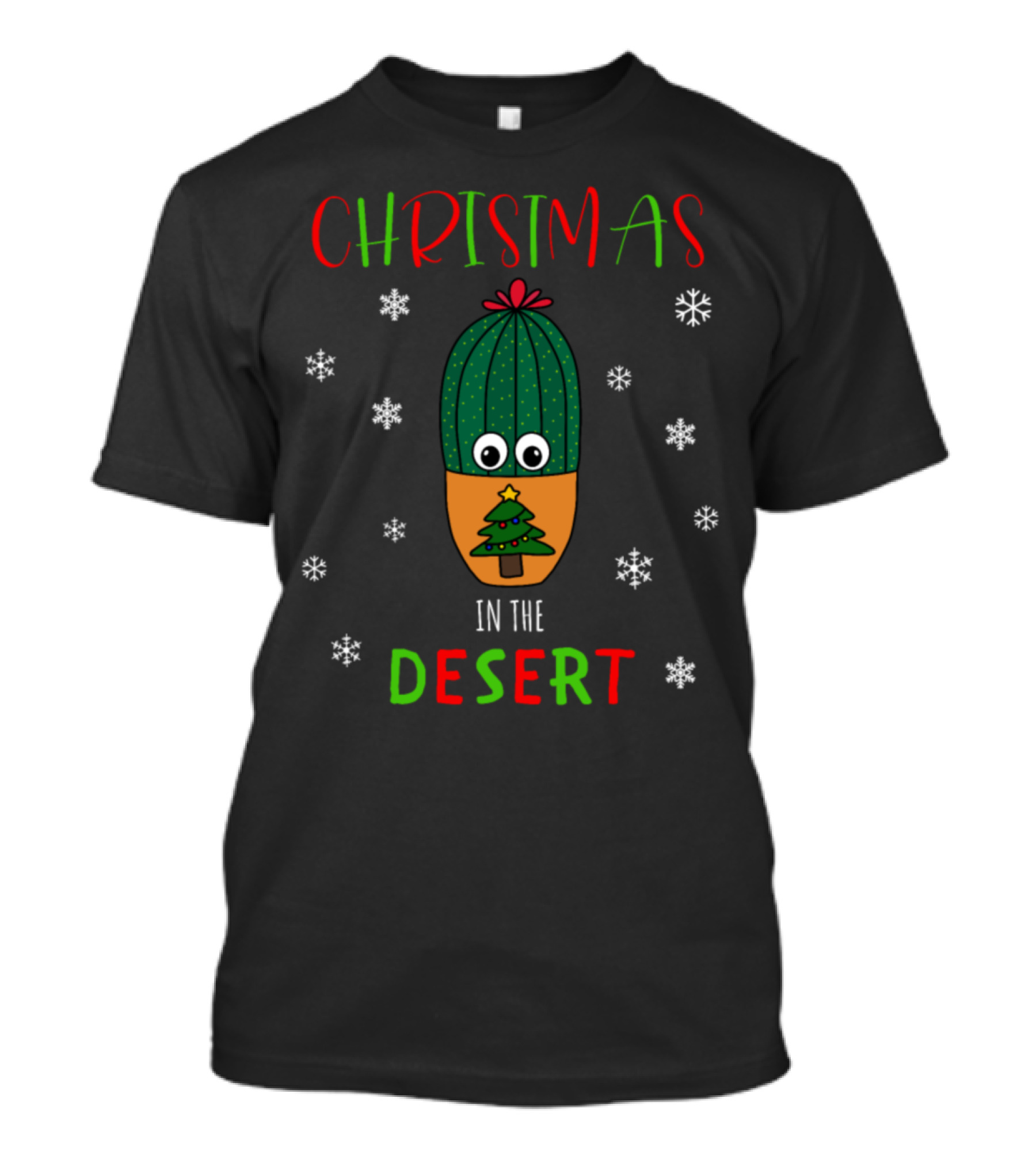 Christmas In The Desert Cactus With Snowflakes T-Shirt