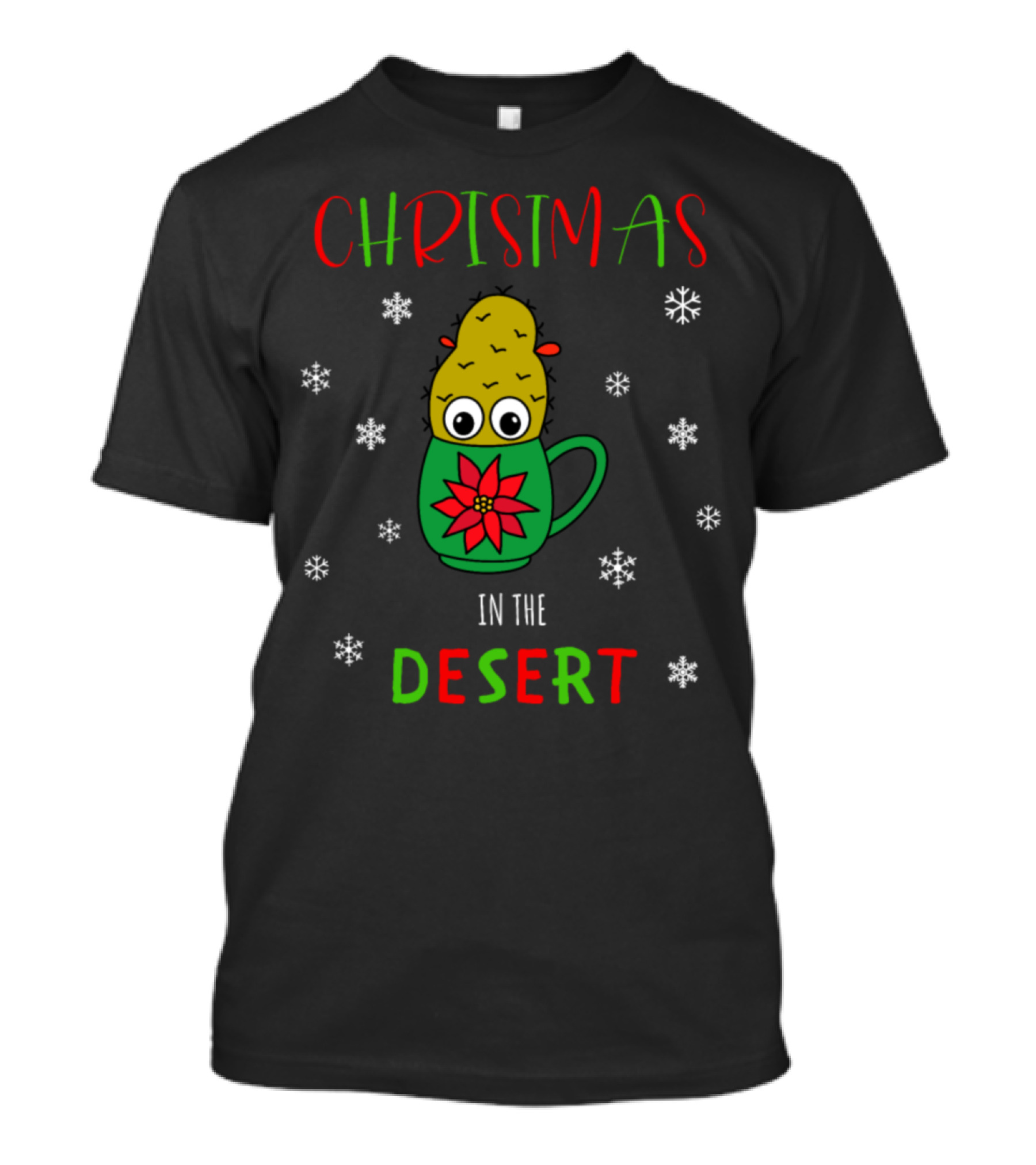 Christmas In The Desert Cute Cactus With Snowflakes T-Shirt