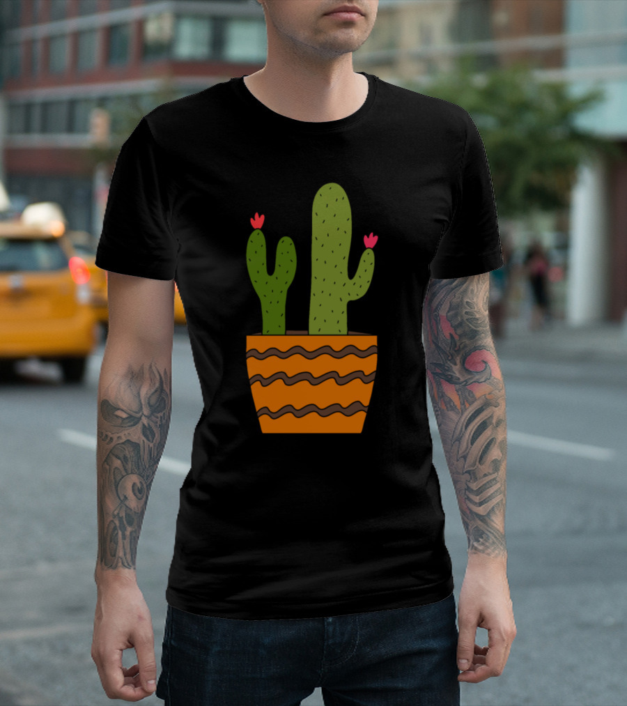 Desert Cacti with Flowers in Patterned Pot T-Shirt