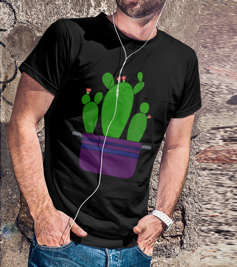 Dinnertime Flowertime Cacti In Purple Pot With Blossoms T-Shirt