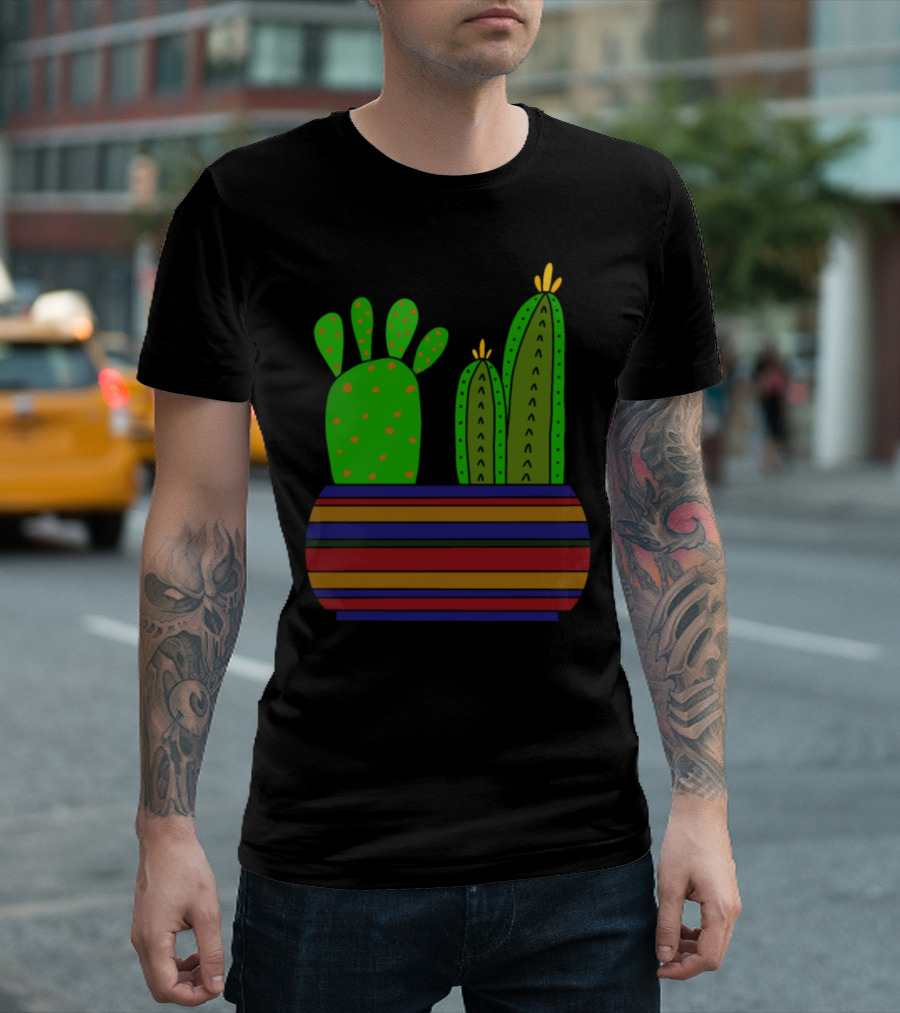 Enough Room For Two Types Of Cacti In Vibrant Striped Planter T-Shirt