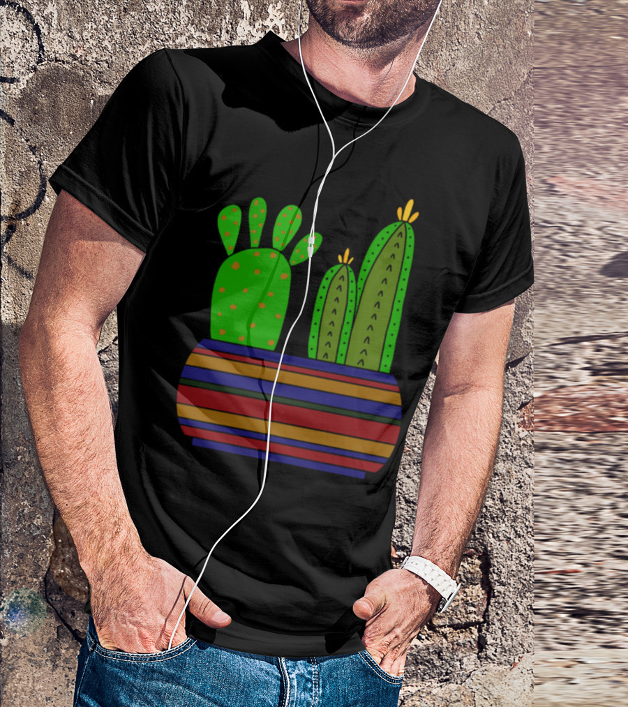 Enough Room For Two Types Of Cacti In Vibrant Striped Planter T-Shirt