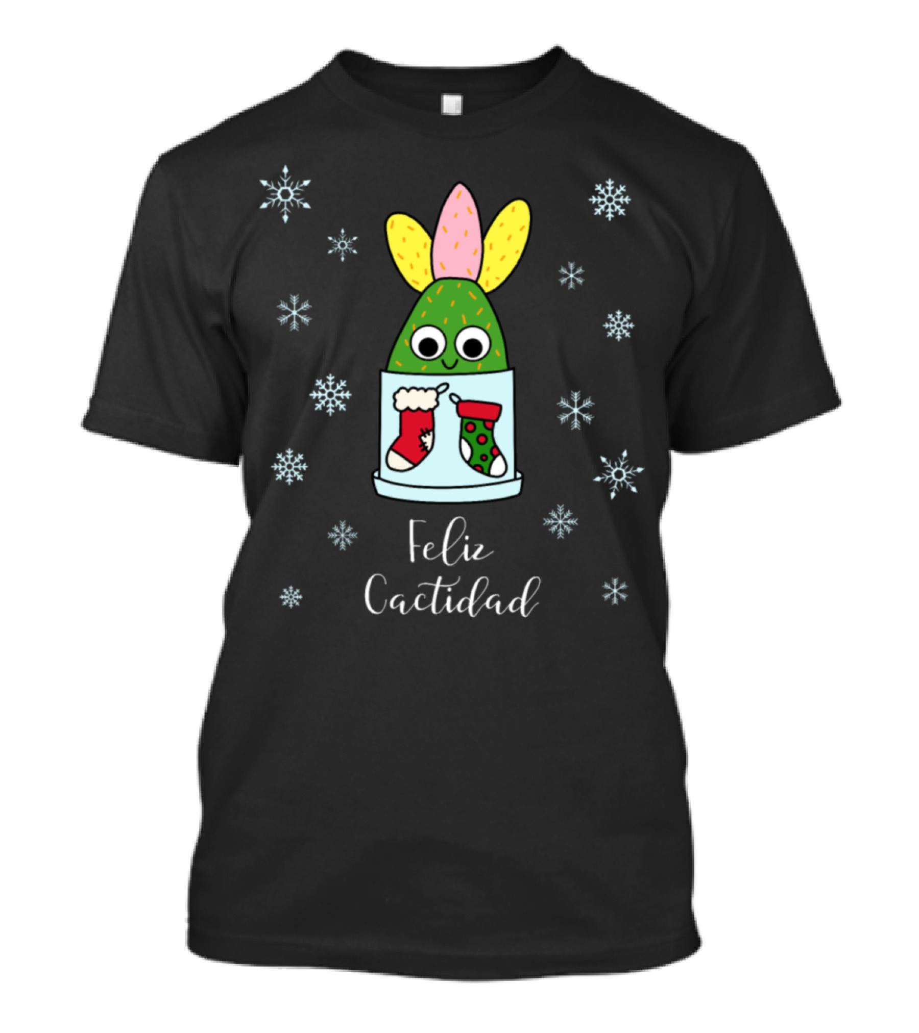 Feliz Cactidad Cactus With Stockings And Snowflakes T-Shirt