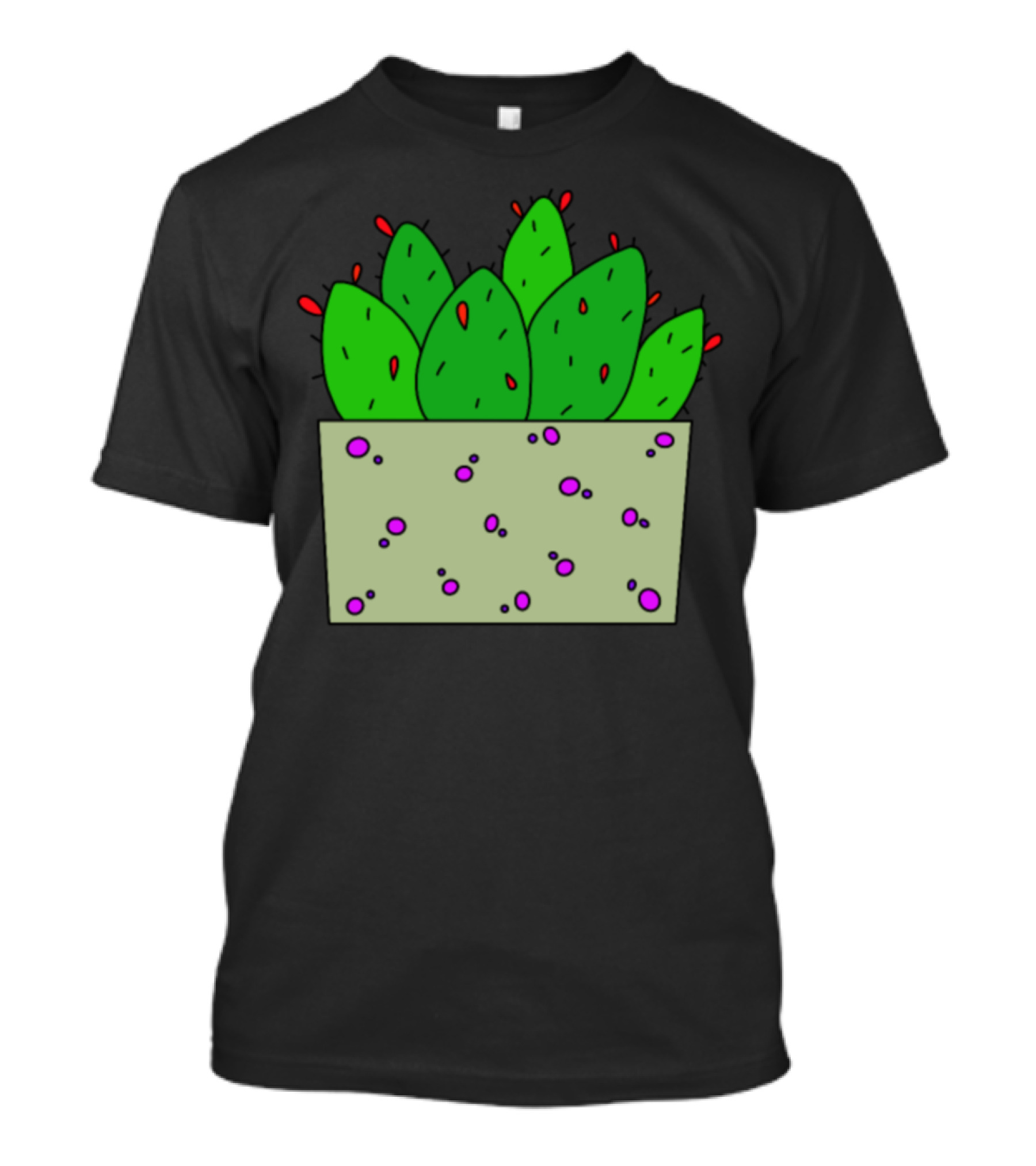 Fleshy Red Flower Cactuses In Speckled Planter Box T-Shirt