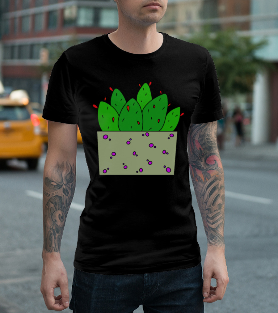 Fleshy Red Flower Cactuses In Speckled Planter Box T-Shirt